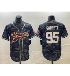 Men's Cleveland Browns #95 Myles Garrett Gray Camo Cool Base Stitched Baseball Jersey