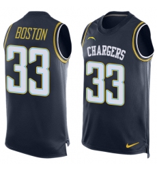 Men's Nike Los Angeles Chargers #33 Tre Boston Limited Navy Blue Player Name & Number Tank Top NFL Jersey