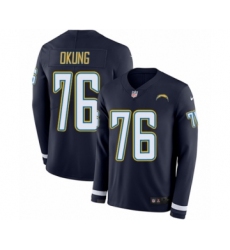 Men's Nike Los Angeles Chargers #76 Russell Okung Limited Navy Blue Therma Long Sleeve NFL Jersey