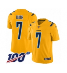 Youth Los Angeles Chargers #7 Doug Flutie Limited Gold Inverted Legend 100th Season Football Jersey