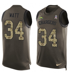 Men's Nike Los Angeles Chargers #34 Derek Watt Limited Green Salute to Service Tank Top NFL Jersey
