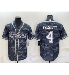 Men's Dallas Cowboys #4 Dak Prescott Grey Camo With Patch Cool Base Stitched Baseball Jersey