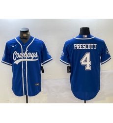 Men's Dallas Cowboys #4 Dak Prescott Light Blue Stitched Cool Base Nike Baseball Jersey