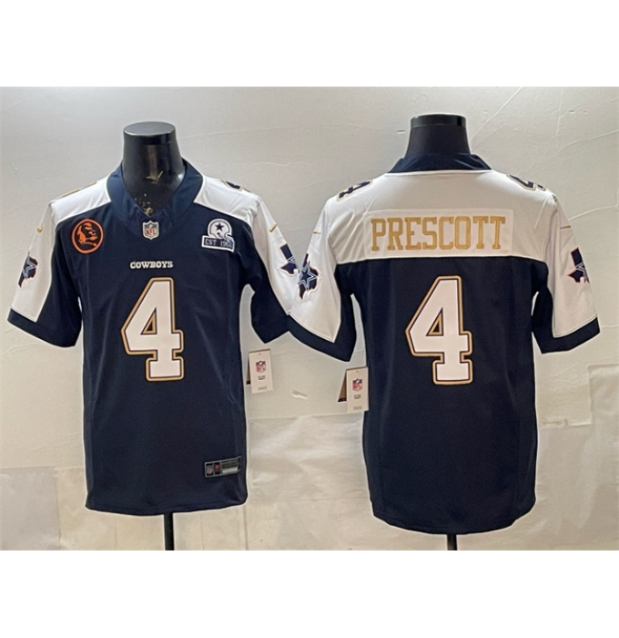 Men's Dallas Cowboys #4 Dak Prescott Navy F.U.S.E. With John Madden & Established In 1960 Thanksgiving Vapor Limited Stitched Football Jersey