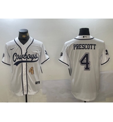 Men's Dallas Cowboys #4 Dak Prescott White With Navy Name Cool Base Stitched Baseball Jerseys