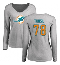 NFL Women's Nike Miami Dolphins #78 Laremy Tunsil Ash Name & Number Logo Long Sleeve T-Shirt