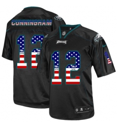 Men's Nike Philadelphia Eagles #12 Randall Cunningham Elite Black USA Flag Fashion NFL Jersey