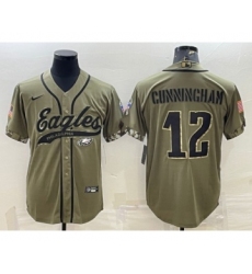 Men's Philadelphia Eagles #12 Randall Cunningham Olive 2022 Salute To Service Cool Base Stitched Baseball Jersey