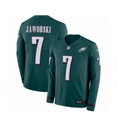 Men's Nike Philadelphia Eagles #7 Ron Jaworski Limited Green Therma Long Sleeve NFL Jersey