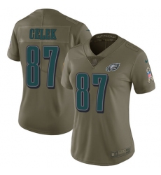 Women's Nike Philadelphia Eagles #87 Brent Celek Limited Olive 2017 Salute to Service NFL Jersey
