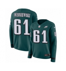 Women's Nike Philadelphia Eagles #61 Stefen Wisniewski Limited Green Therma Long Sleeve NFL Jersey