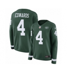 Women's Nike New York Jets #4 Lac Edwards Limited Green Therma Long Sleeve NFL Jersey