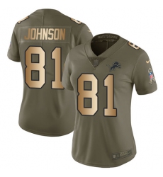 Women's Nike Detroit Lions #81 Calvin Johnson Limited Olive/Gold Salute to Service NFL Jersey