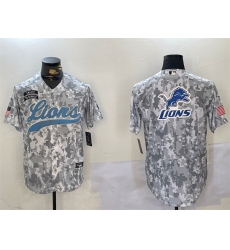 Men's Detroit Lions Team Big Logo 2024 Arctic Camo Salute To Service Stitched Baseball Jersey