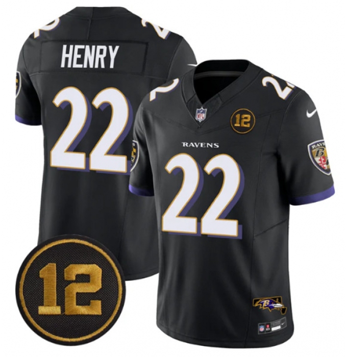 Men's Baltimore Ravens #22 Derrick Henry Black 2025 F.U.S.E Jacoby Jones Vapor Limited Football Jersey