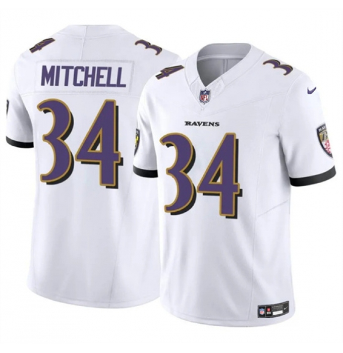 Men's Baltimore Ravens #34 Keaton Mitchell White 2025 F.U.S.E. Vapor Limited Football Jersey