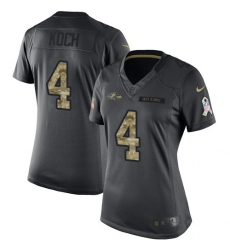 Women's Nike Baltimore Ravens #4 Sam Koch Limited Black 2016 Salute to Service NFL Jersey