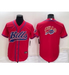 Men's Buffalo Bills Red Team Big Logo With Patch Cool Base Stitched Baseball Jersey