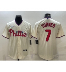 Men's Philadelphia Phillies #7 Trea Turner Cream Cool Base Stitched Baseball Jersey