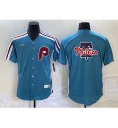 Men's Philadelphia Phillies Big Logo Blue Cooperstown Throwback Cool Base Nike Jersey