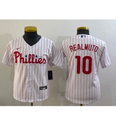 Youth Philadelphia Phillies #10 JT Realmuto White Stitched MLB Cool Base Nike Jersey