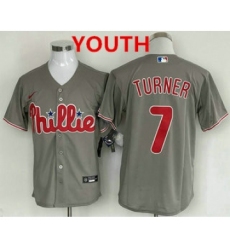 Youth Philadelphia Phillies #7 Trea Turner Grey Cool Base Stitched Baseball Jersey