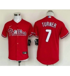 Youth Philadelphia Phillies #7 Trea Turner Red Cool Base Stitched Baseball Jersey