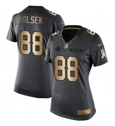 Women's Nike Carolina Panthers #88 Greg Olsen Limited Black/Gold Salute to Service NFL Jersey