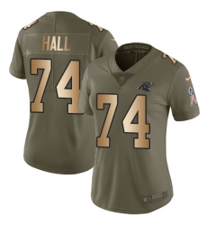 Women's Nike Carolina Panthers #74 Daeshon Hall Limited Olive/Gold 2017 Salute to Service NFL Jersey