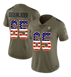 Women's Nike Cleveland Browns #65 Larry Ogunjobi Limited Olive/USA Flag 2017 Salute to Service NFL Jersey