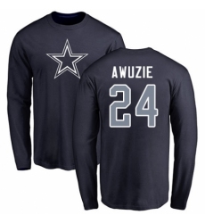 NFL Nike Dallas Cowboys #24 Chidobe Awuzie Navy Blue Name & Number Logo Long Sleeve T-Shirt