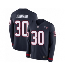 Youth Nike Houston Texans #30 Kevin Johnson Limited Navy Blue Therma Long Sleeve NFL Jersey