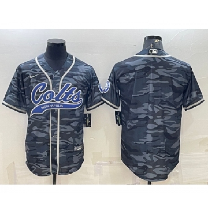 Men's Indianapolis Colts Blank Grey Camo With Patch Cool Base Stitched Baseball Jersey