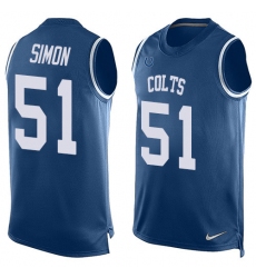 Men's Nike Indianapolis Colts #51 John Simon Limited Royal Blue Player Name & Number Tank Top NFL Jersey