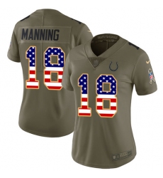 Women's Nike Indianapolis Colts #18 Peyton Manning Limited Olive/USA Flag 2017 Salute to Service NFL Jersey