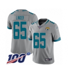 Youth Jacksonville Jaguars #65 Brandon Linder Silver Inverted Legend Limited 100th Season Football Jersey