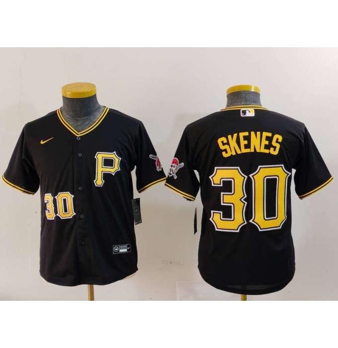 Youth Pittsburgh Pirates #30 Paul Skenes Number Black Stitched Cool Base Nike Jersey