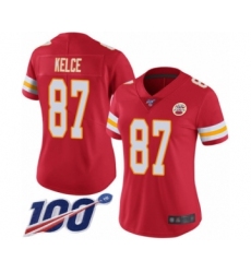 Women's Nike Kansas City Chiefs #87 Travis Kelce Red Team Color Vapor Untouchable Limited Player 100th Season NFL Jersey