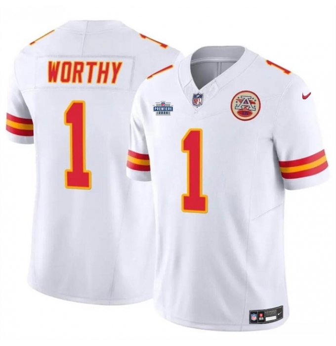 Men’s Kansas City Chiefs #1 Xavier Worthy White F.U.S.E With Draft Vapor Untouchable Limited Stitched Football Jersey