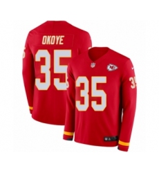 Youth Nike Kansas City Chiefs #35 Christian Okoye Limited Red Therma Long Sleeve NFL Jersey